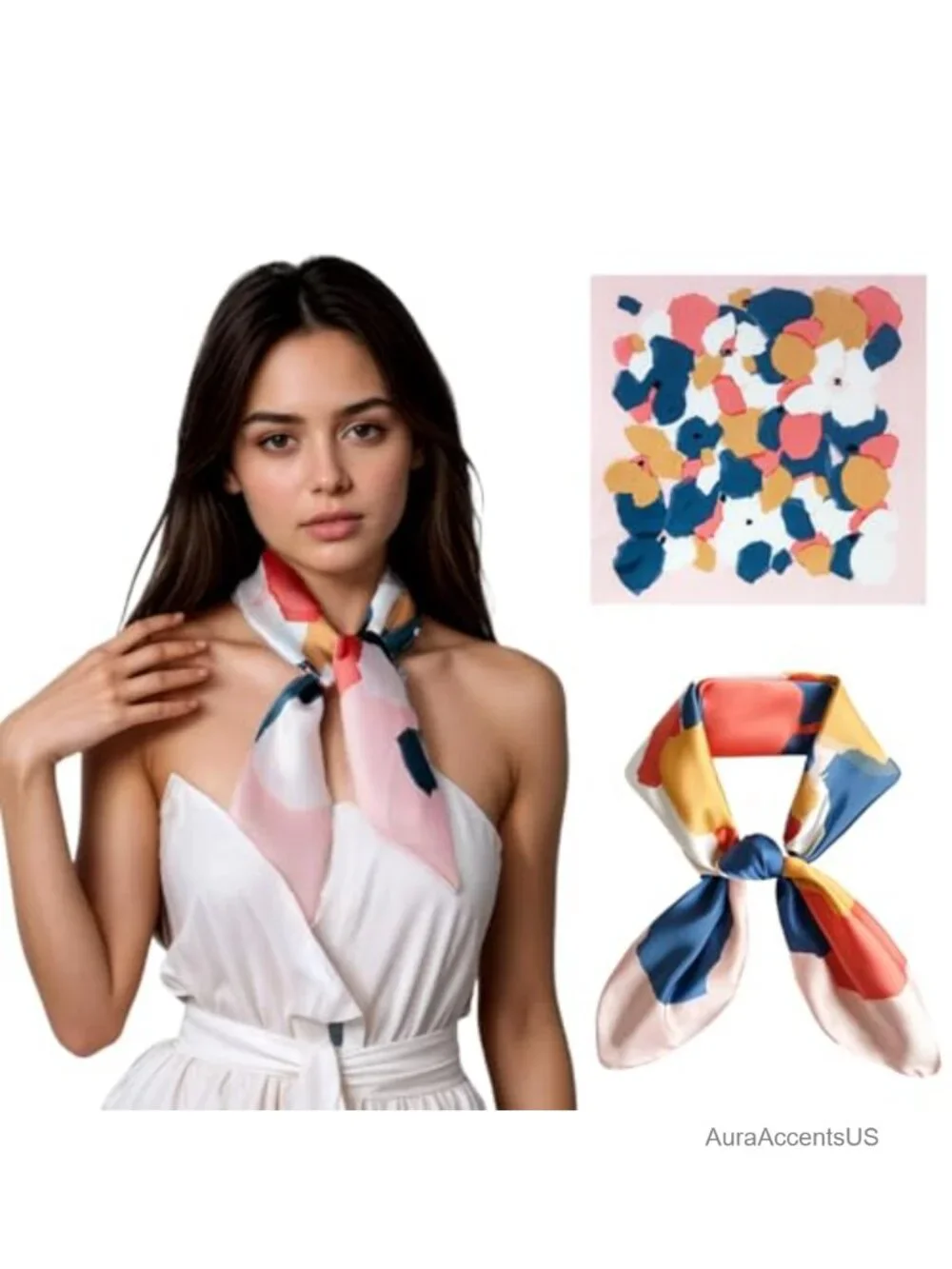 Premium Printed Satin Silk-Like Head Scarf for Women Square Hair Scarf 27 Inches